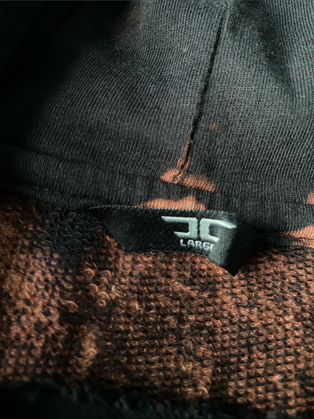 Men's Distressed Black & Orange Bleach-Effect Hoodie - Picture 2 of 7